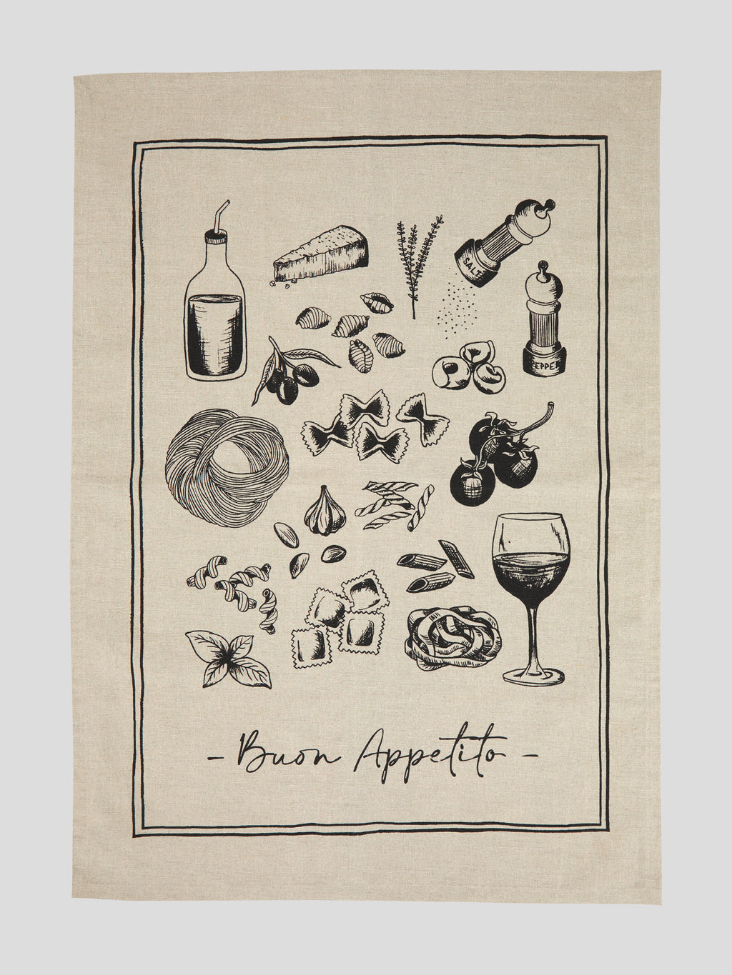 Al Dente Linen Tea Towel | Natural Black-3