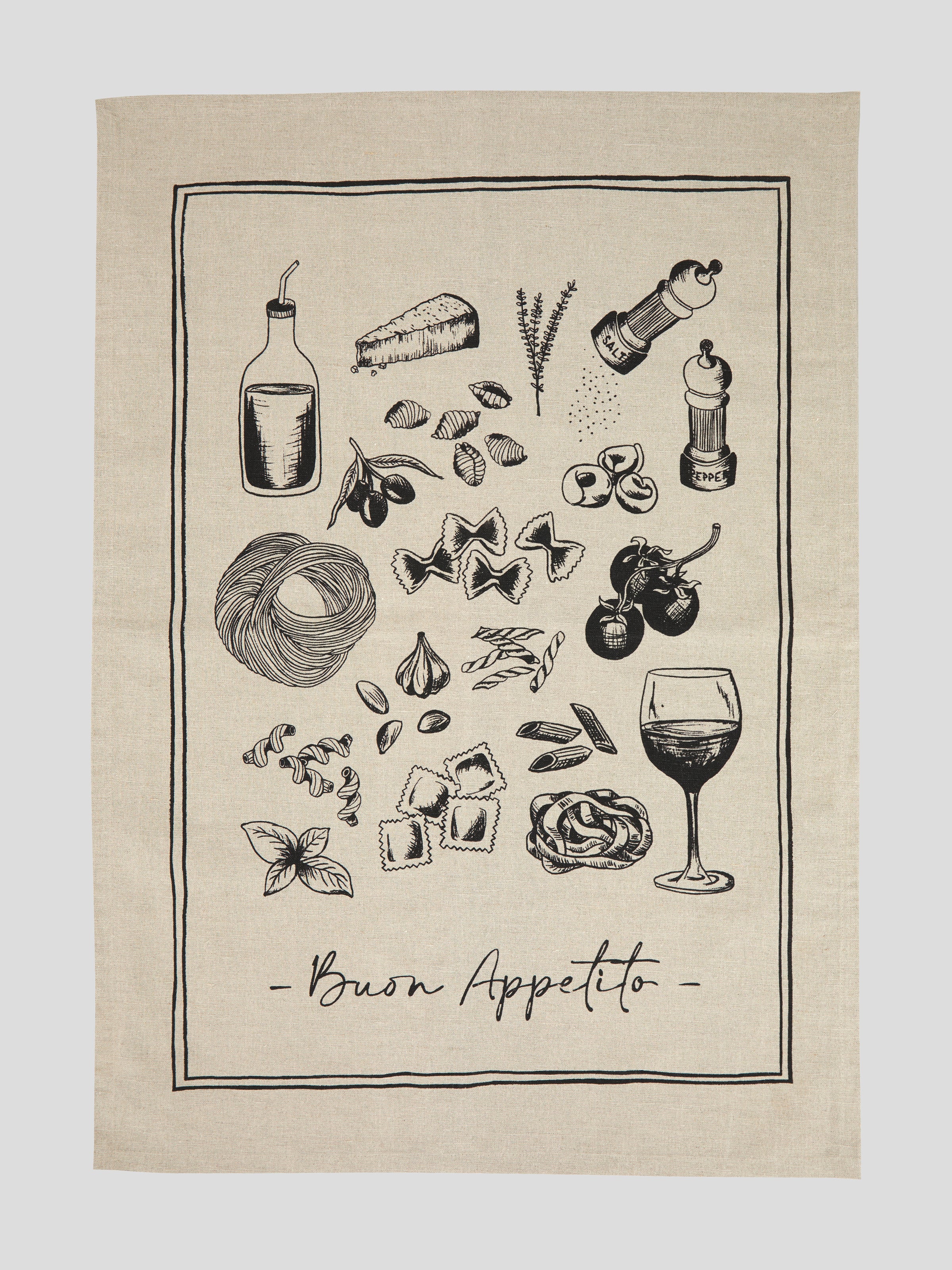 Al Dente Linen Tea Towel | Natural Black-3
