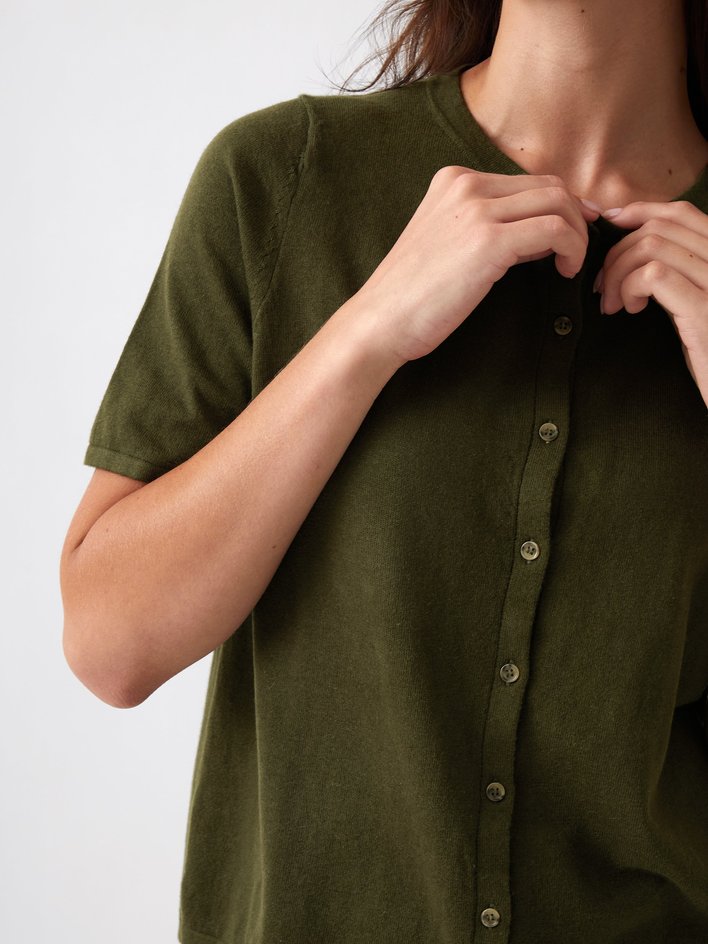 Cotton Cashmere Button Tee | Olive-2