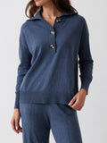 Cotton Cashmere Collared Jumper | Blue-1