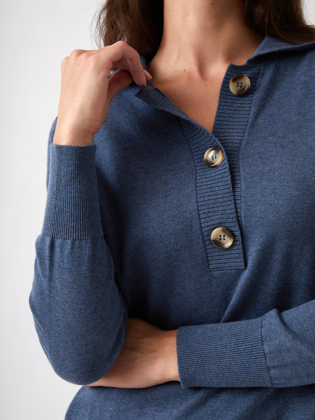 Cotton Cashmere Collared Jumper | Blue-2