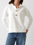 Cotton Cashmere Collared Jumper | Ivory-1