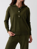 Cotton Cashmere Collared Jumper | Olive-1
