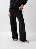 Cotton Cashmere Wide Leg Lounge Pants | Black-1