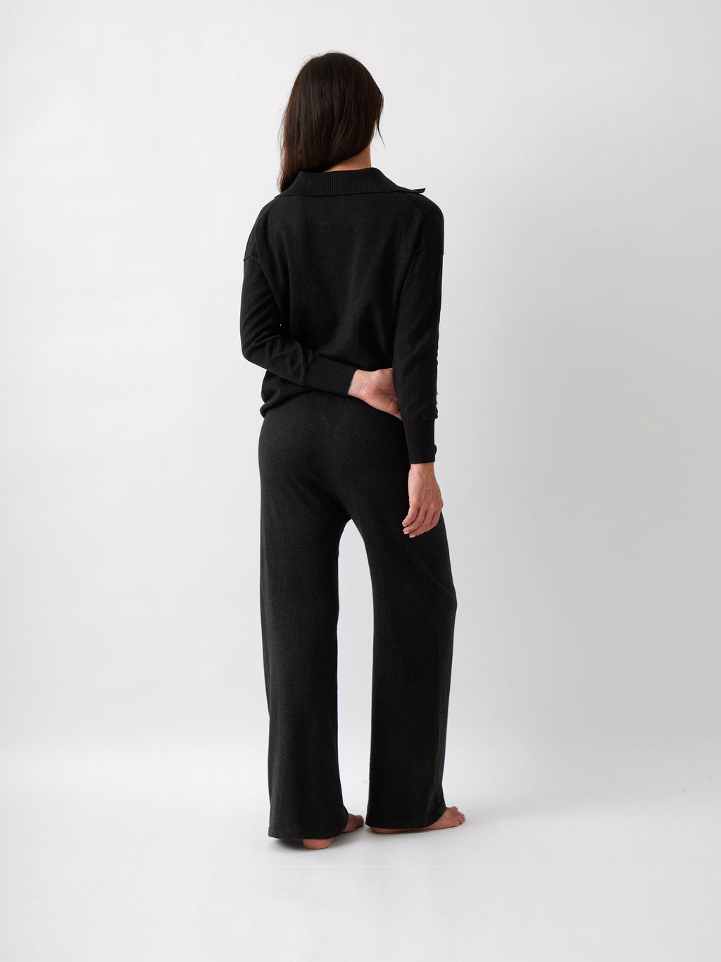 Cotton Cashmere Wide Leg Lounge Pants | Black-4