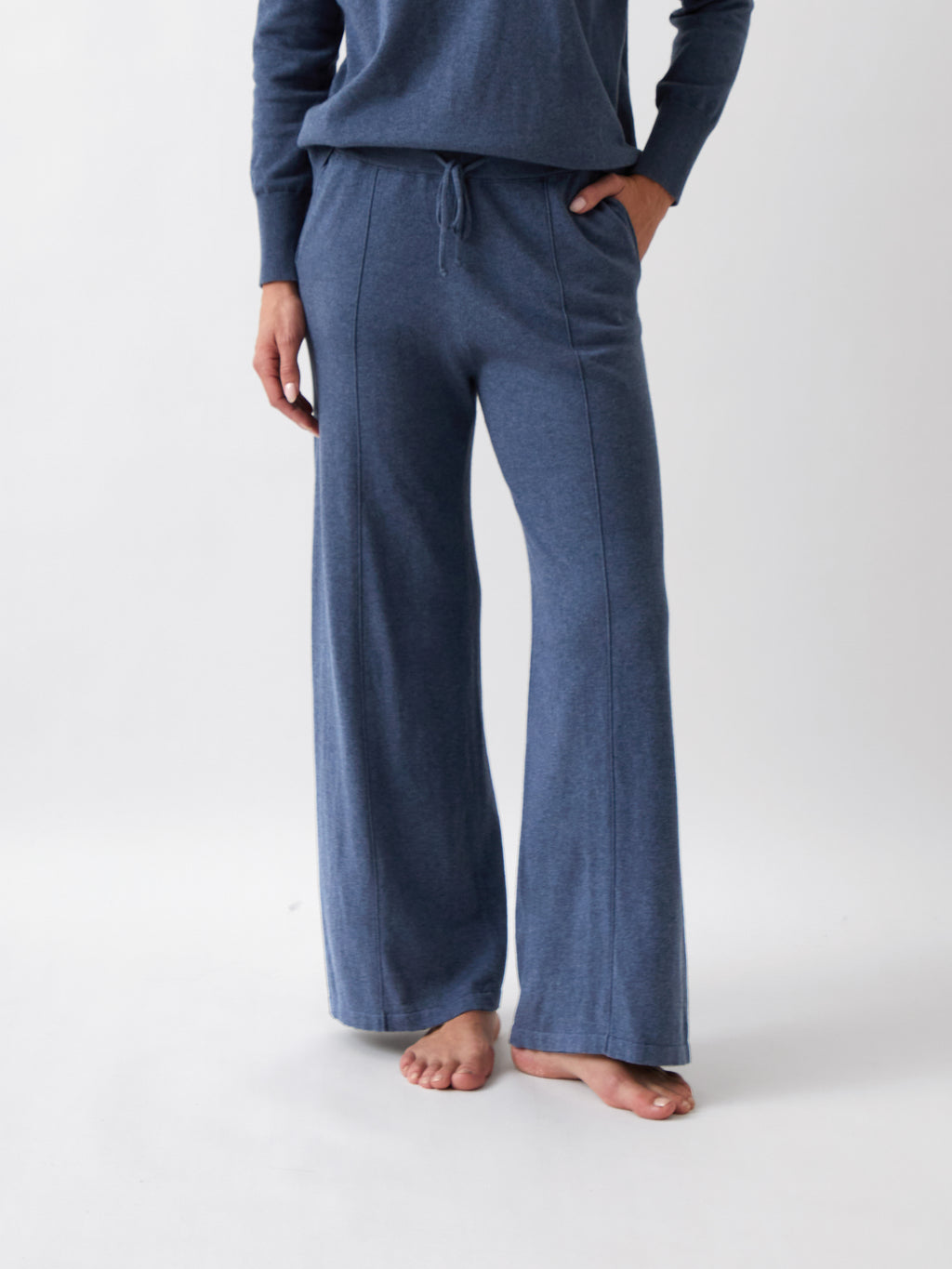 Cotton Cashmere Wide Leg Lounge Pants | Blue-1