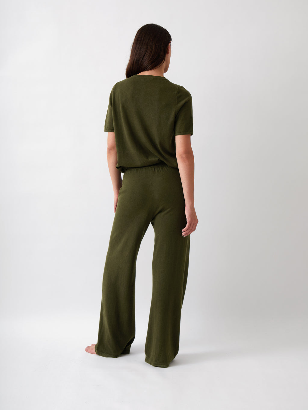 Cotton Cashmere Wide Leg Lounge Pants | Olive-4