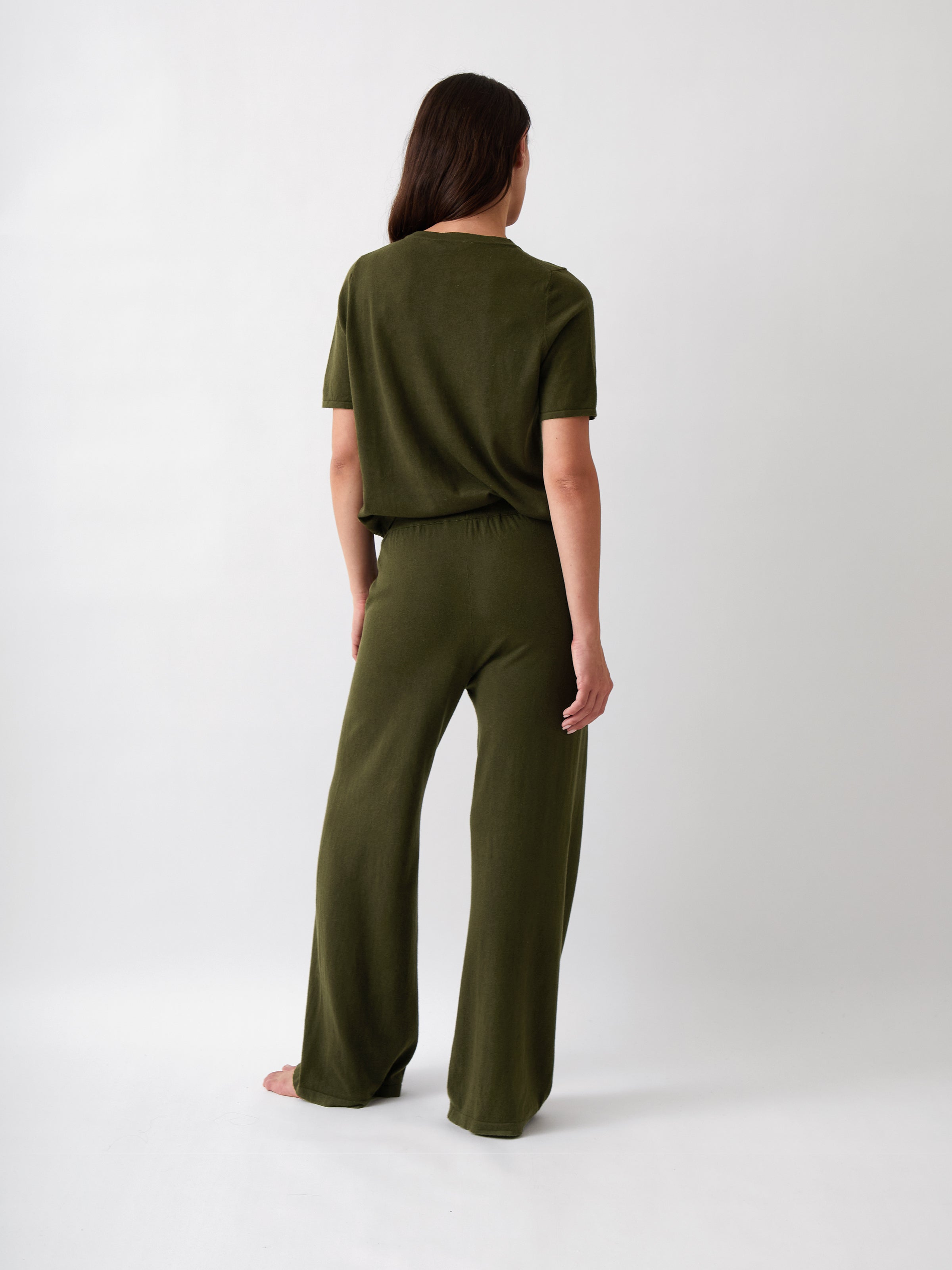 Cotton Cashmere Wide Leg Lounge Pants | Olive-4