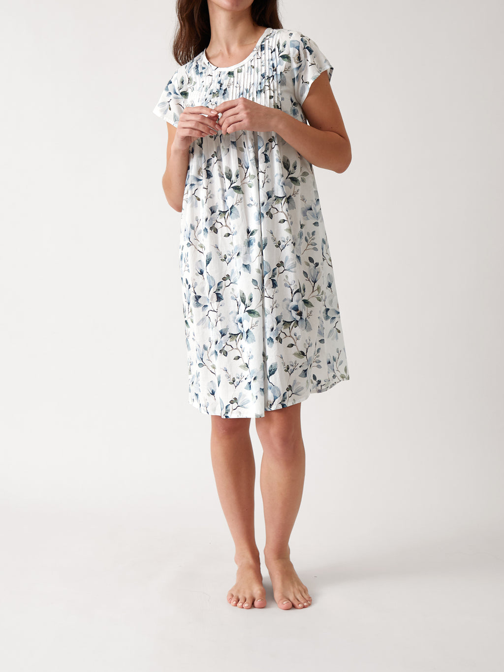 Magalie Pintuck Nightie | Blue Floral-1