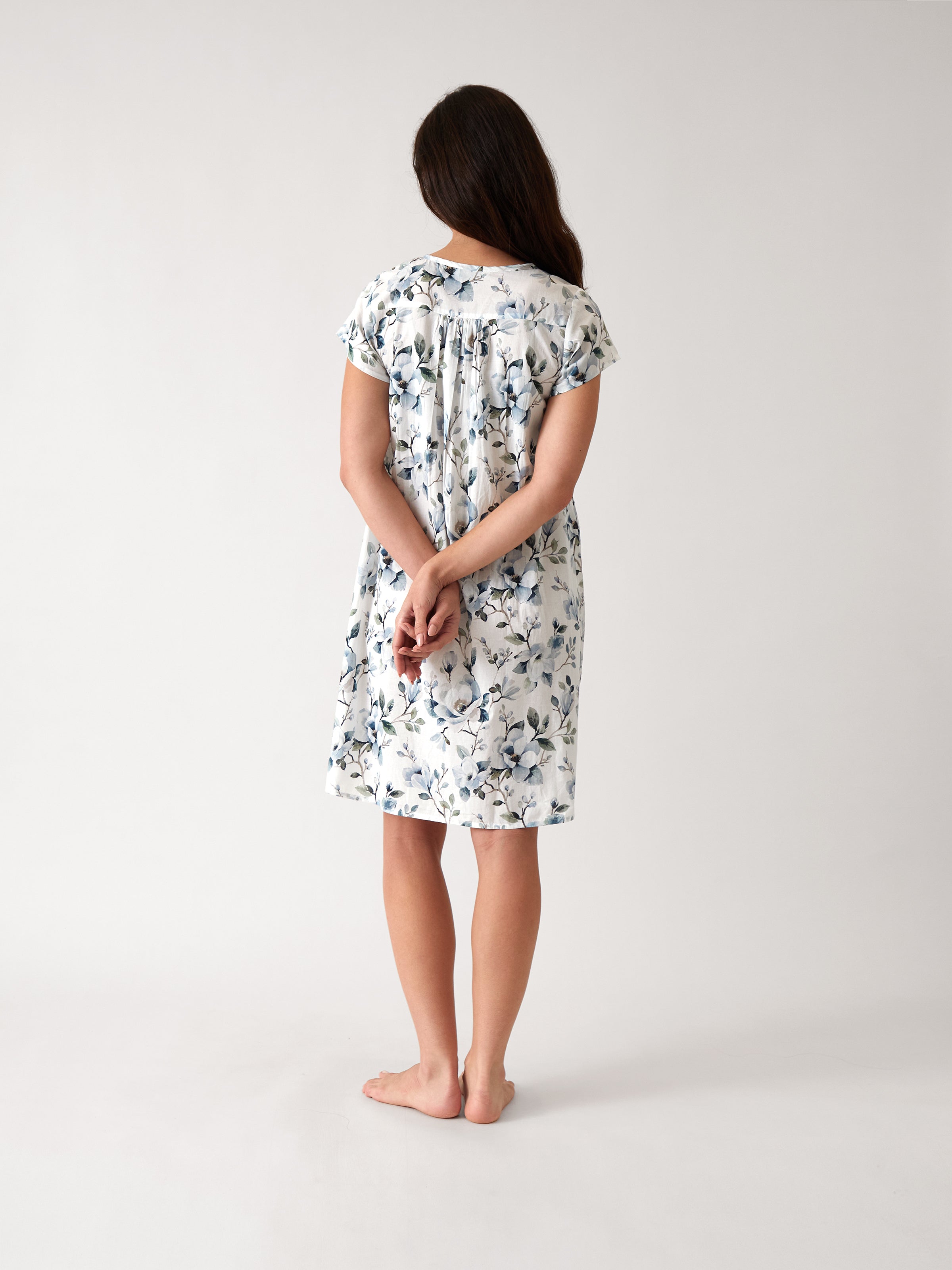 Magalie Pintuck Nightie | Blue Floral-4