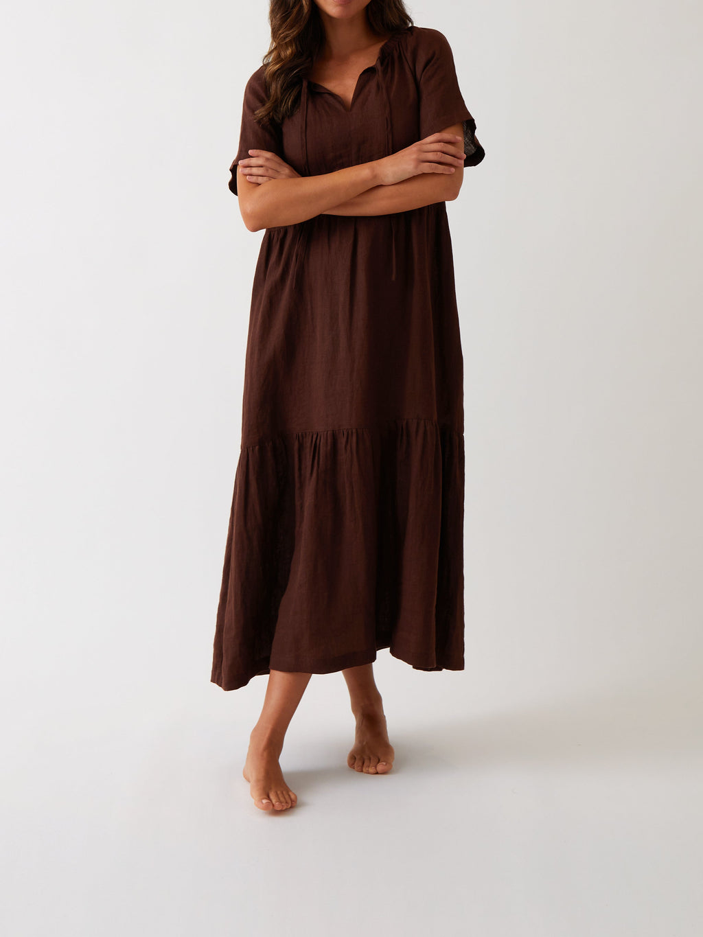 Monaco Linen Tier Dress | Chocolate-1