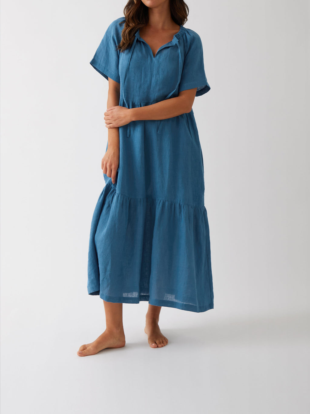 Monaco Linen Tier Dress | Ocean-1