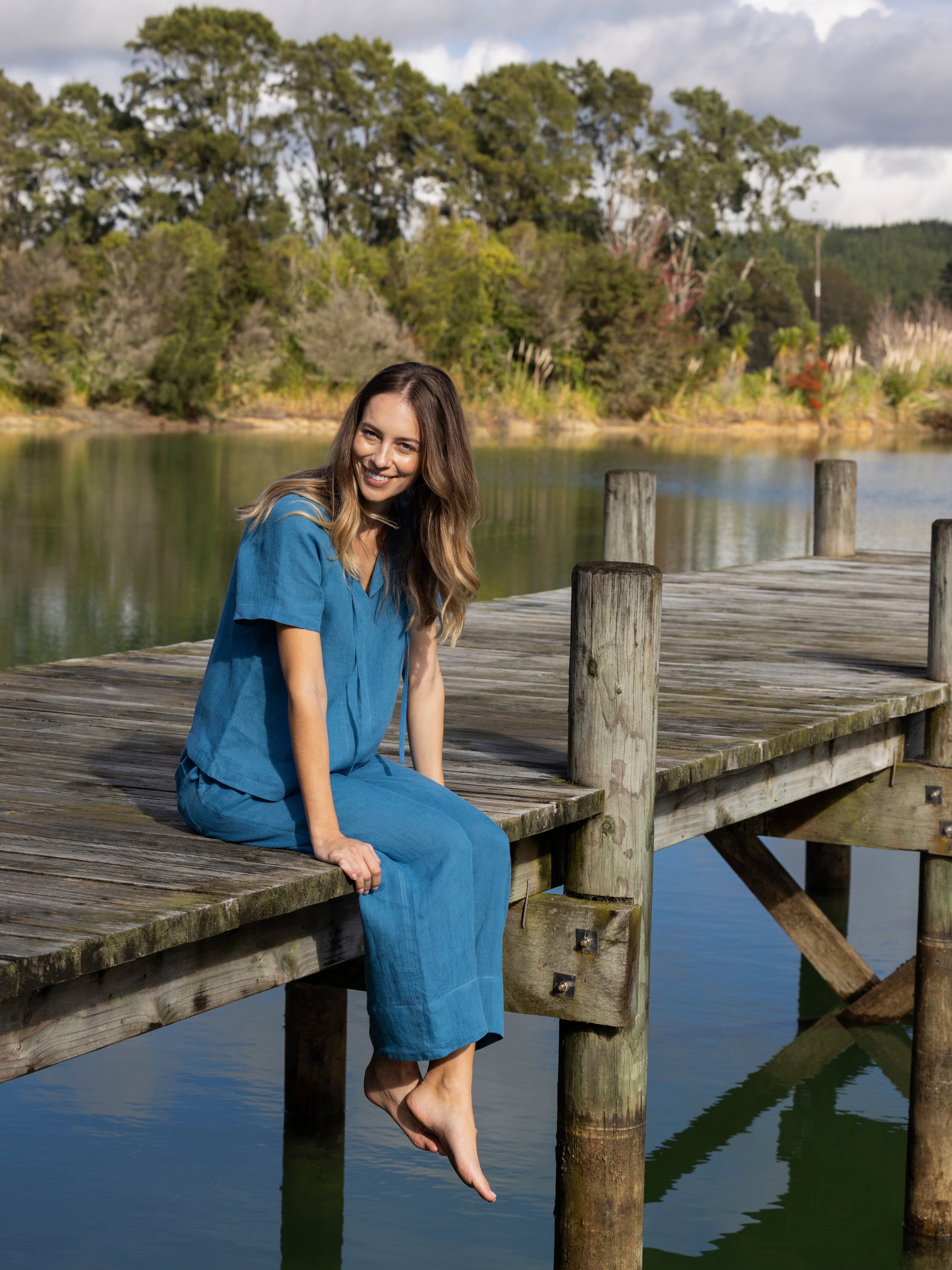 Monaco Linen Wide Leg Pants | Ocean-5