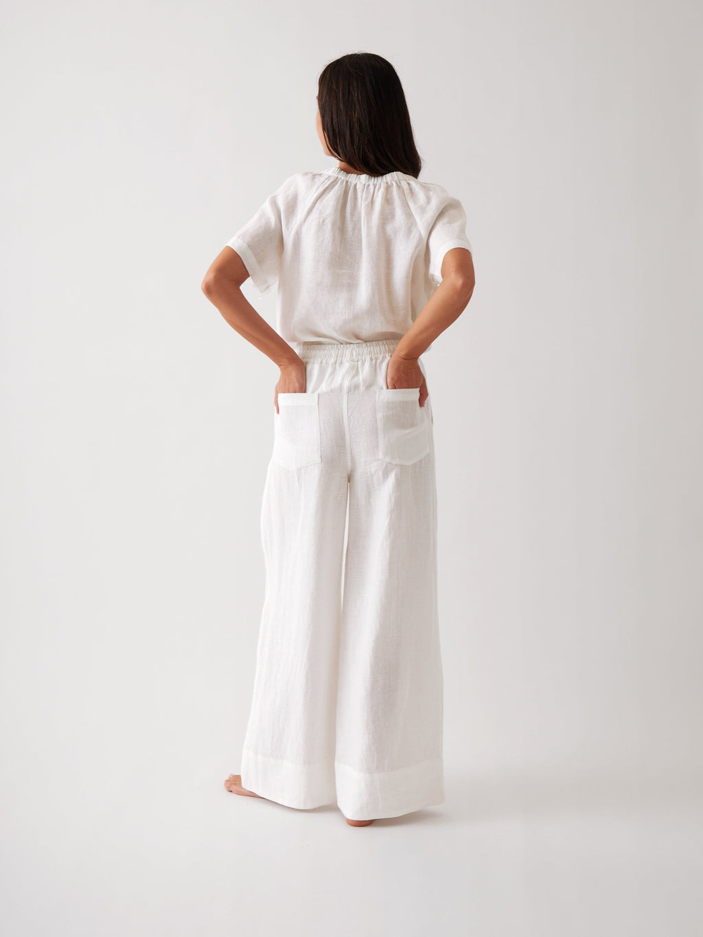 Monaco Linen Wide Leg Pants | White-4
