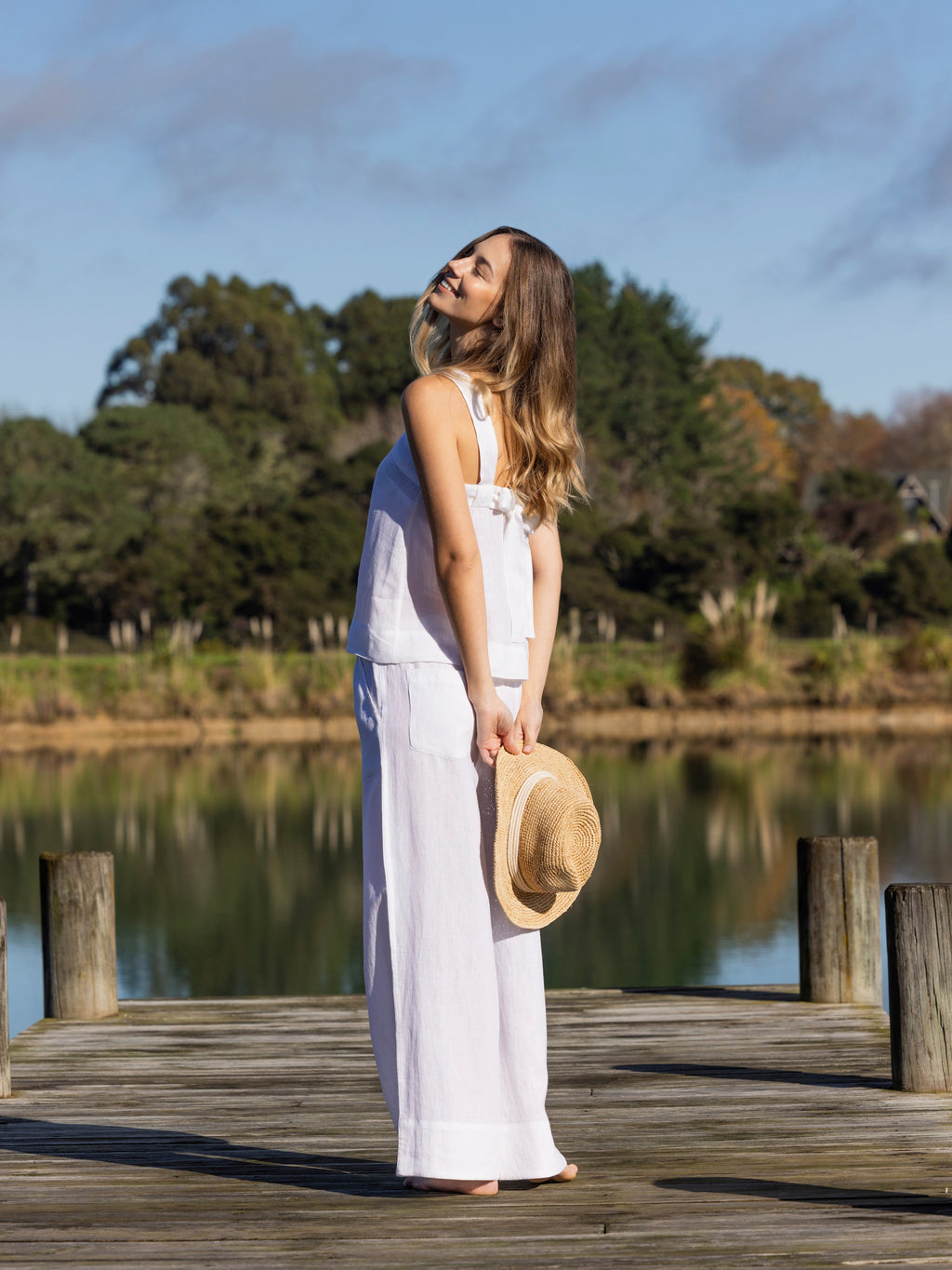 Monaco Linen Wide Leg Pants | White-5