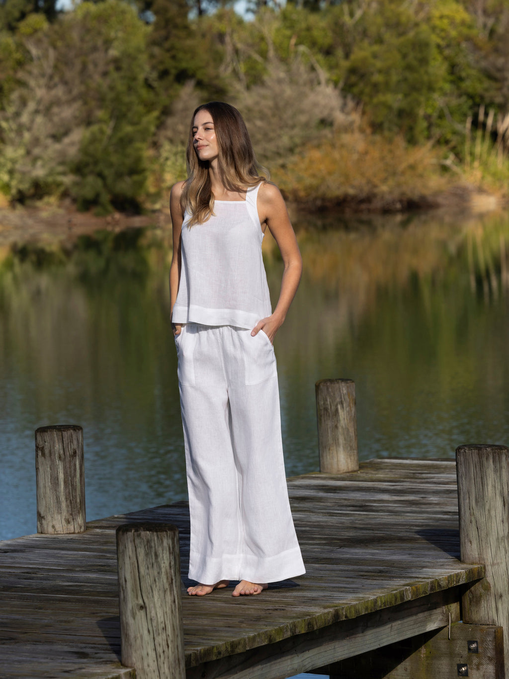 Monaco Linen Wide Strap Top | White-3