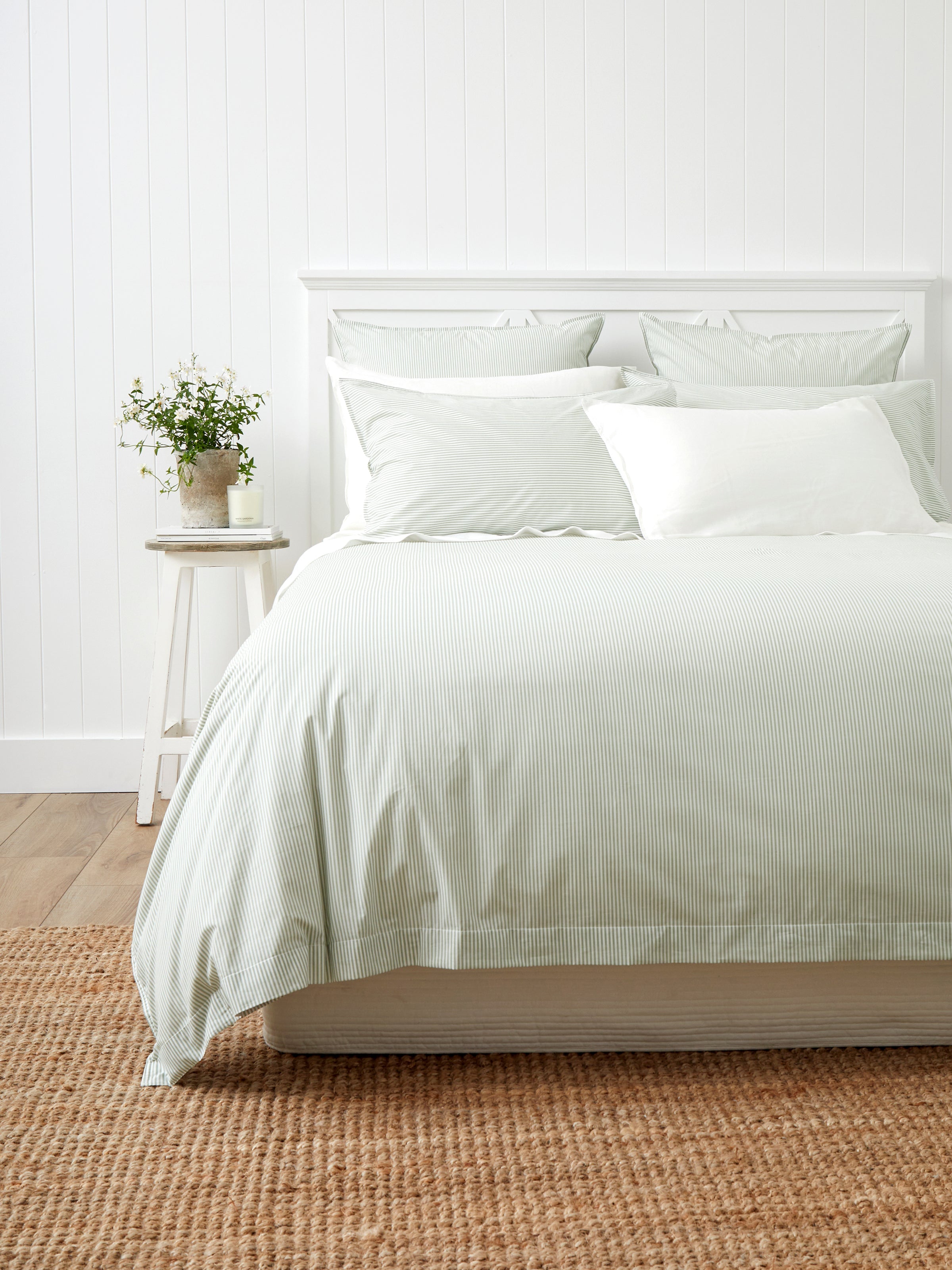 Purity Organic Cotton Duvet Cover Set | Green Stripe-1
