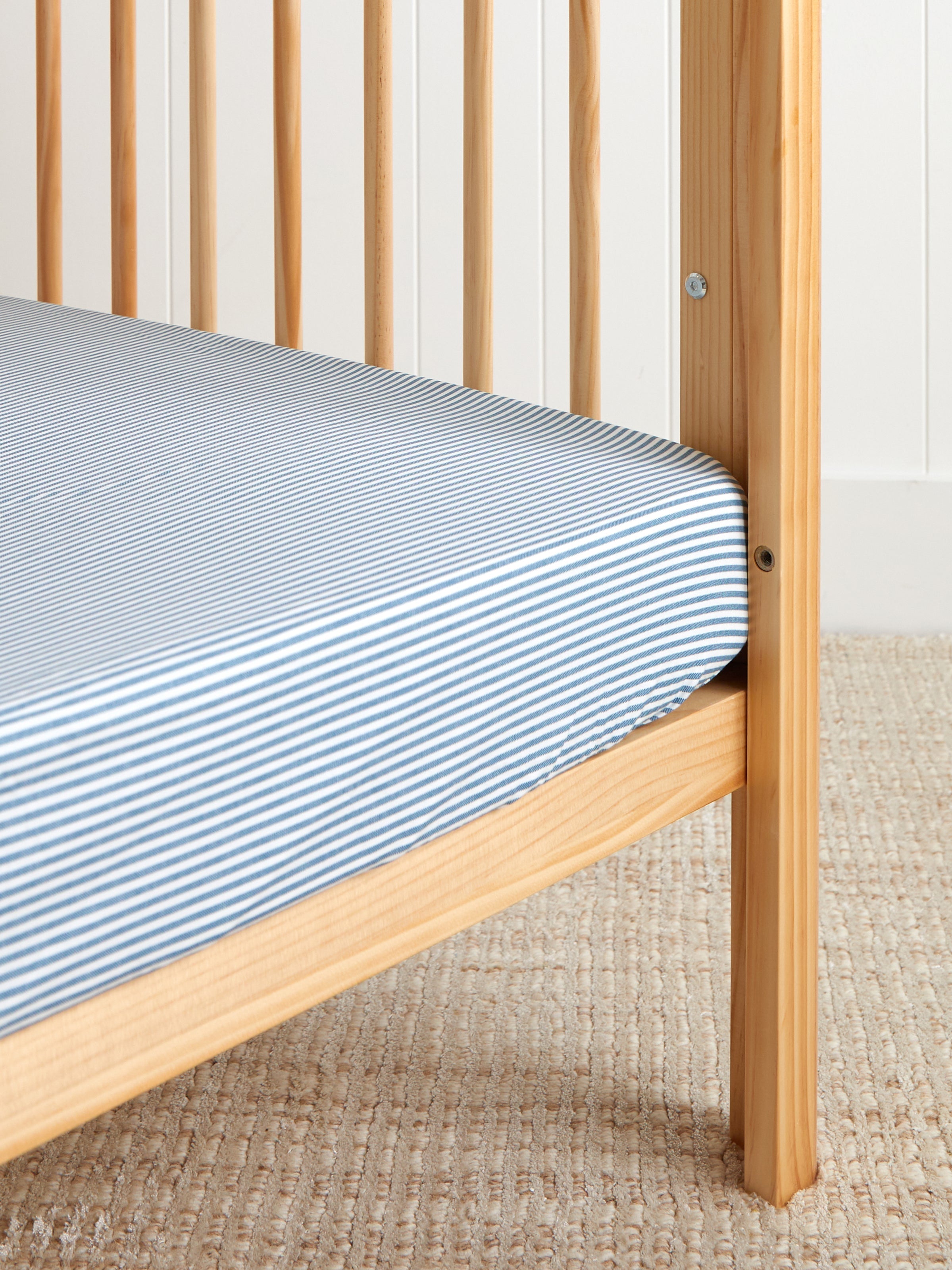Purity Organic Cotton Fitted Cot Sheet | Blue Stripe-1