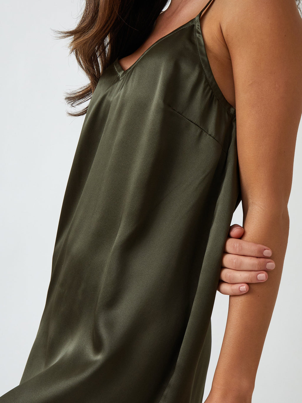 Silk Midi Nightie | Olive-2