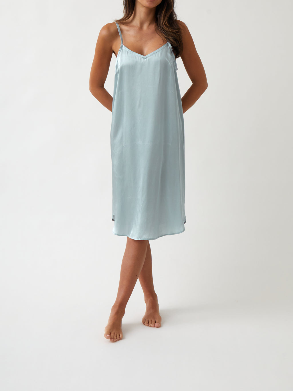 Silk Midi Nightie | Sky Blue-1