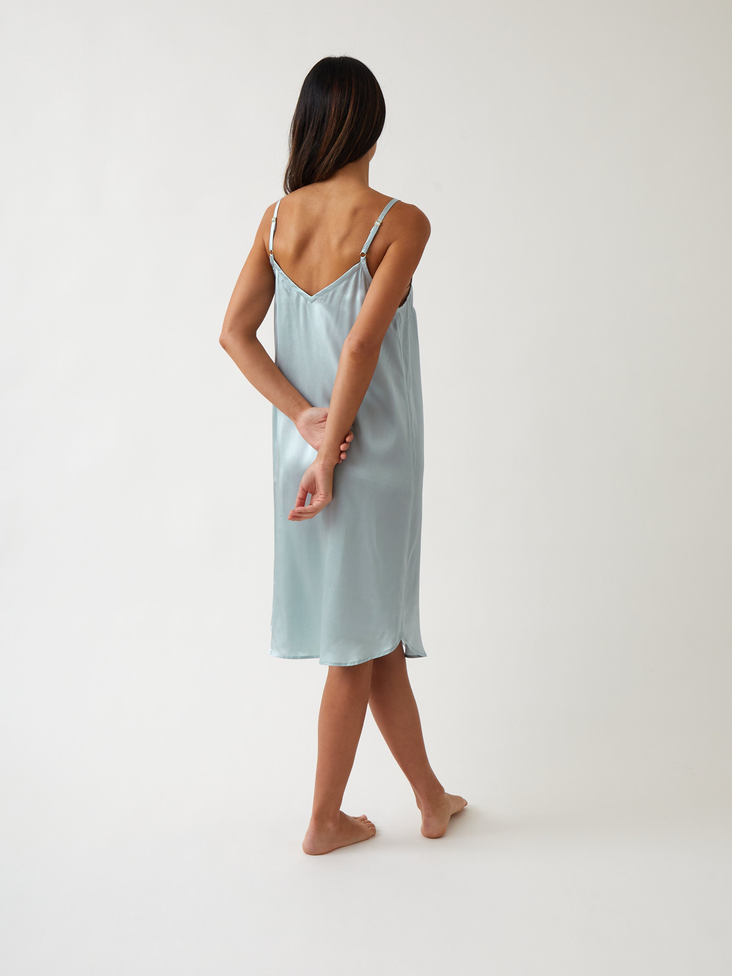 Silk Midi Nightie | Sky Blue-3
